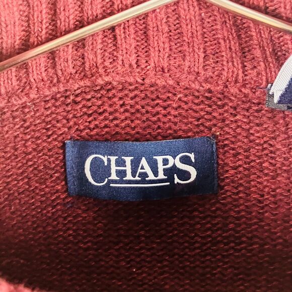 Chaps Sweater Mens L Red Knit Pullover Elbow Patch Quarter Button Mock Neck - Picture 3 of 10